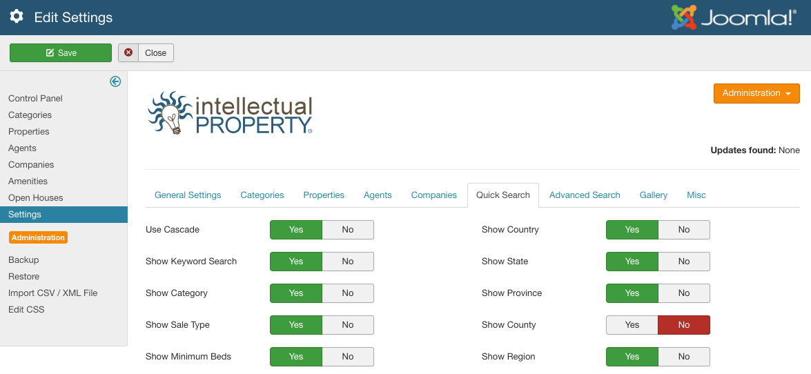 Figure A: IProperty Quick Search Settings