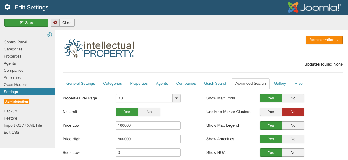 Figure A: IProperty Advanced Search Settings