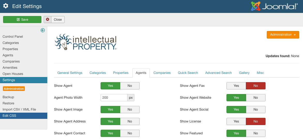 Figure A: IProperty Agent Settings