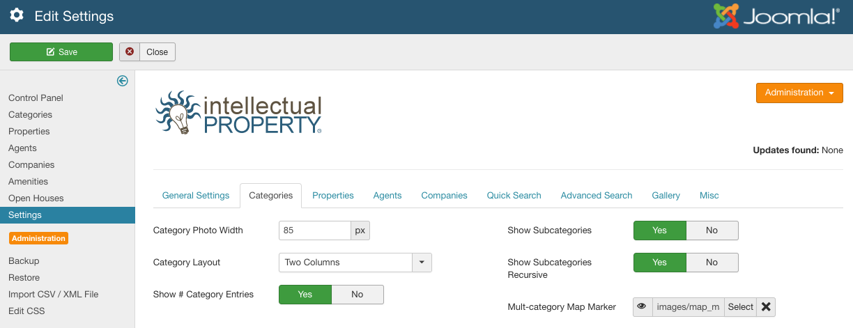 Figure A: IProperty Category Settings