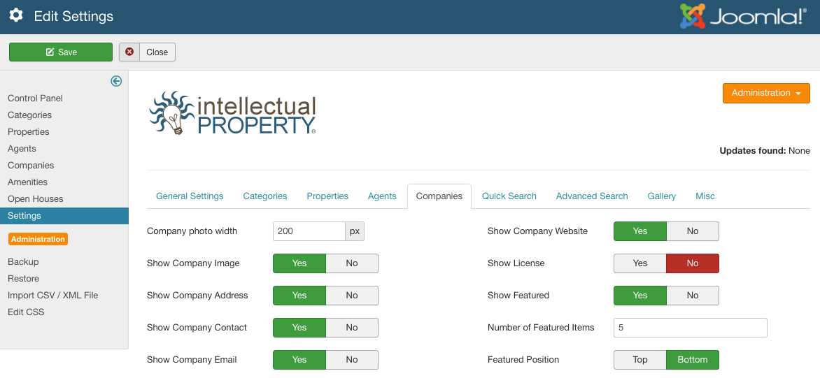 Figure A: IProperty Company Settings