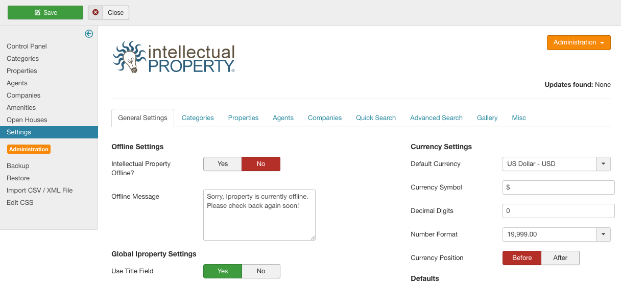 Figure A: IProperty General Settings