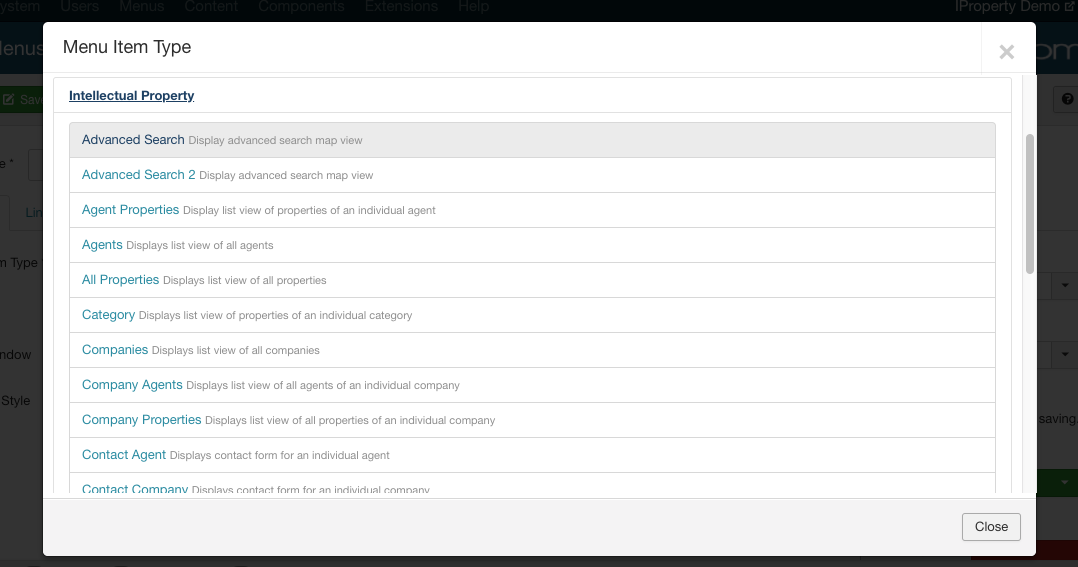 IProperty Menu Types